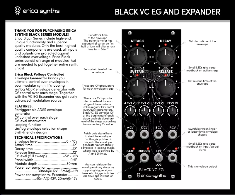 Página 1 del manual Manual de usuario Erica Synths Black VC EG