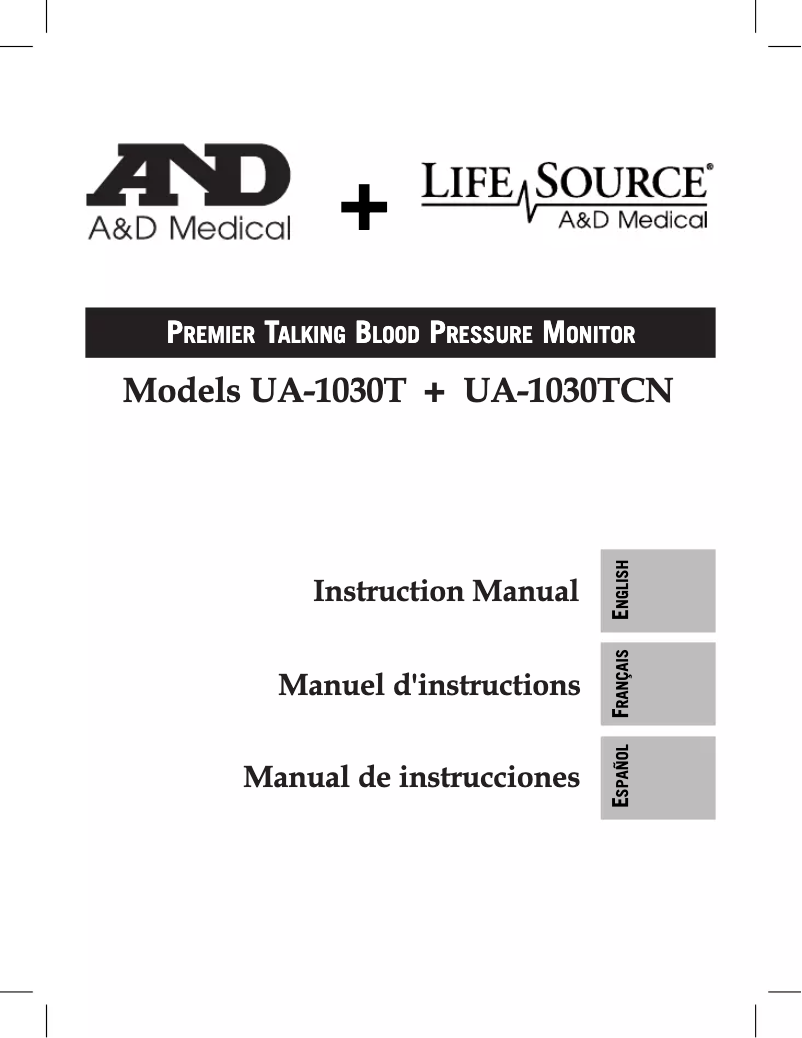 Page n°1 - Manuel utilisateur A&D Medical UA-1030