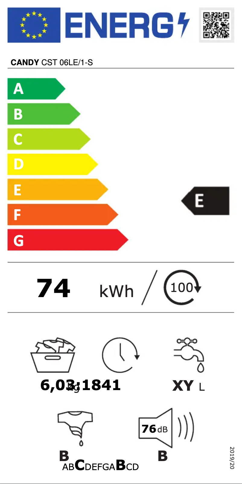 Page 1 de la notice Label énergétique Candy CST 06LE/1-S