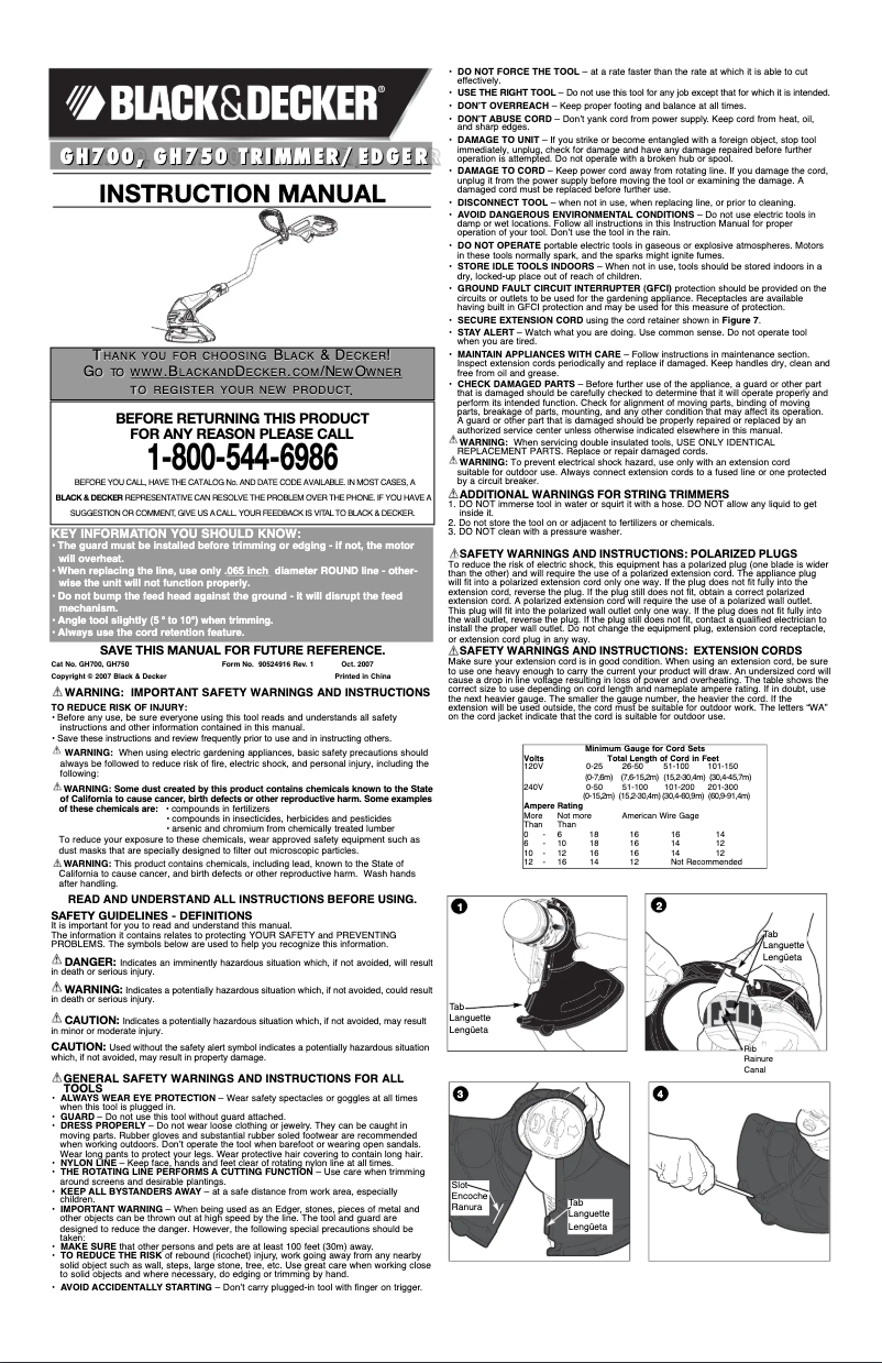 Page 1 de la notice Manuel utilisateur Black & Decker GH750