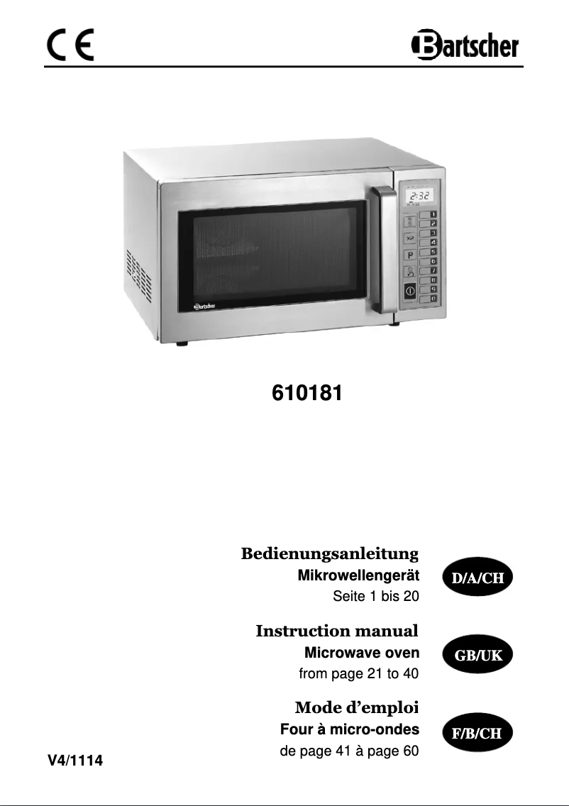 Page 1 de la notice Manuel utilisateur Bartscher DIG 25l