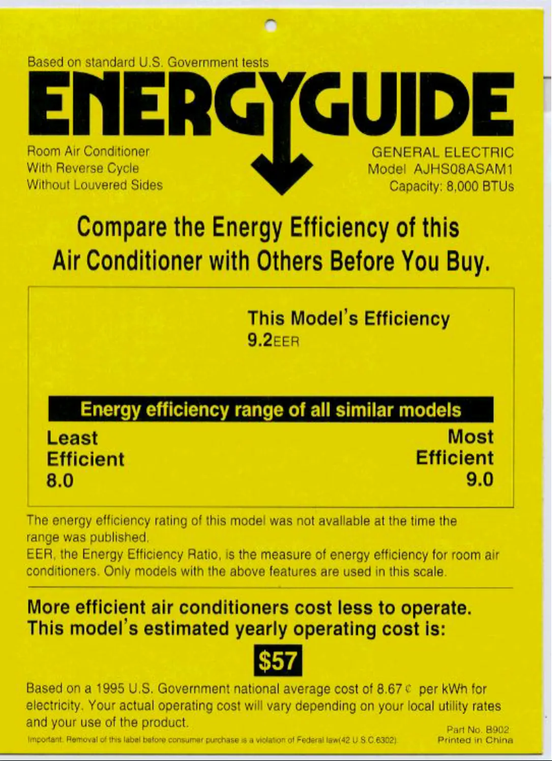 Página 1 del manual Etiqueta energética GE AJHS08AS