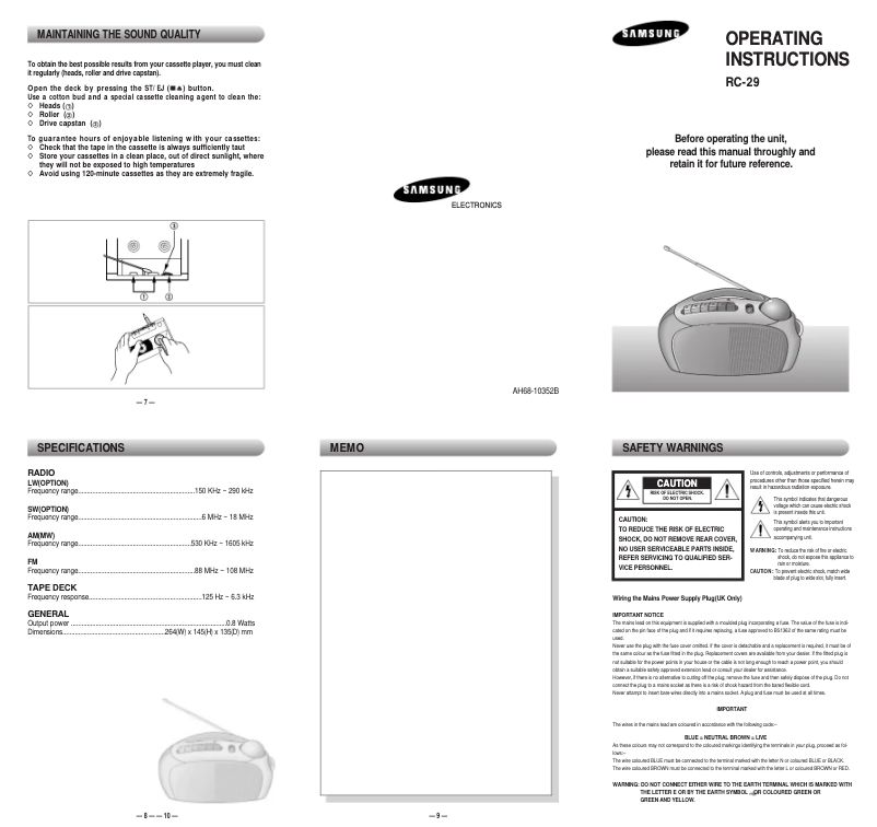 Page n°1 - Manuel utilisateur Samsung RC-29