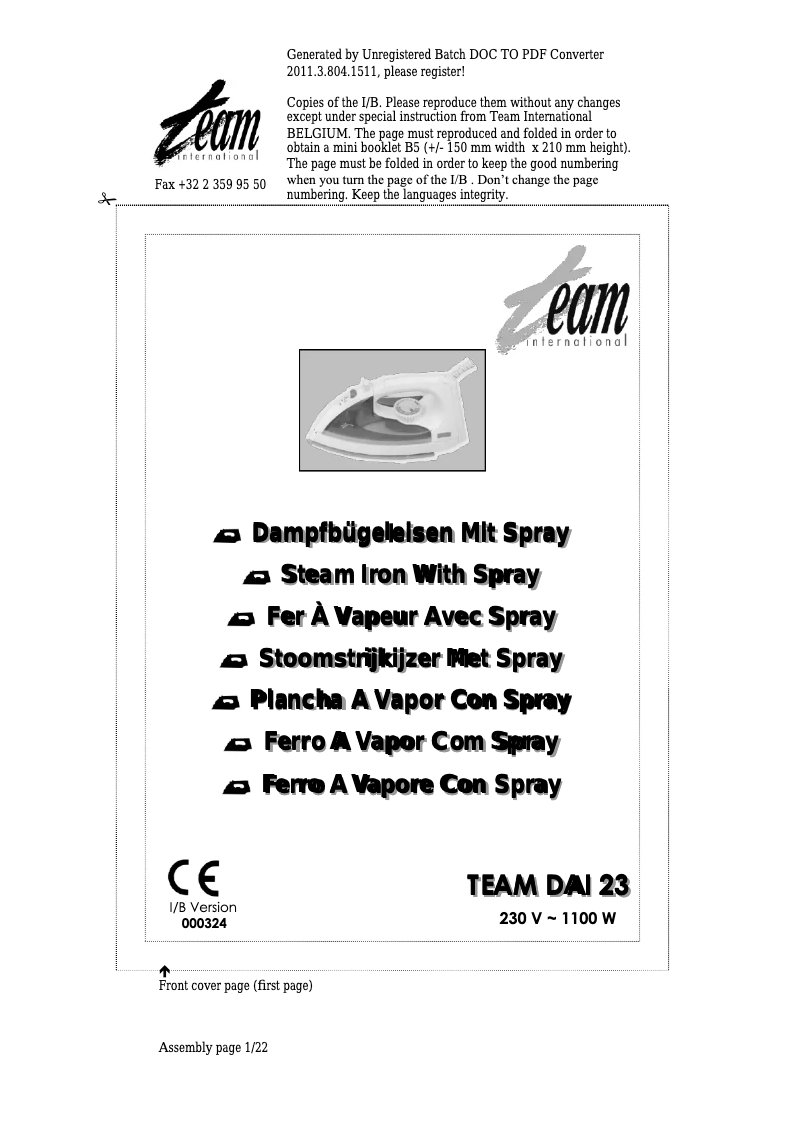 Image de la première page du manuel de l'appareil DAI 23