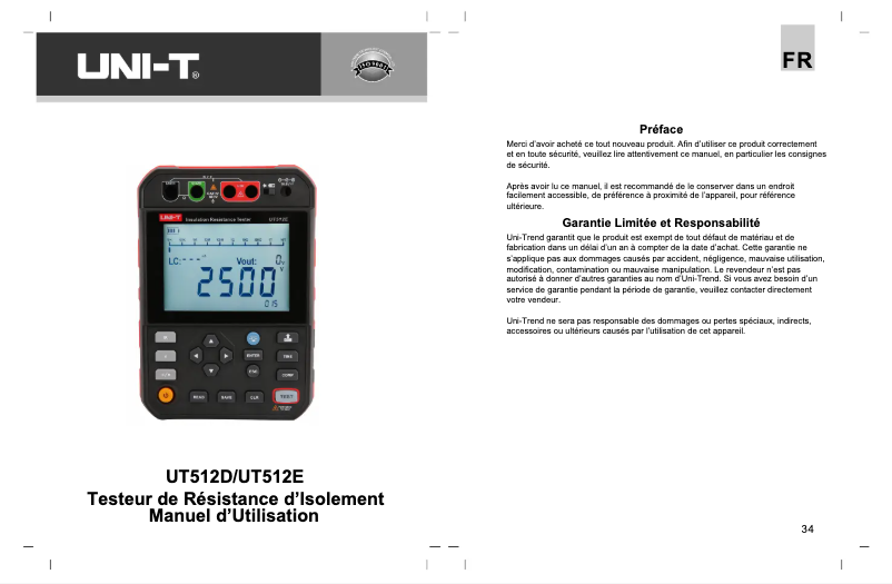 Page 1 de la notice Manuel utilisateur Uni-T UT512E