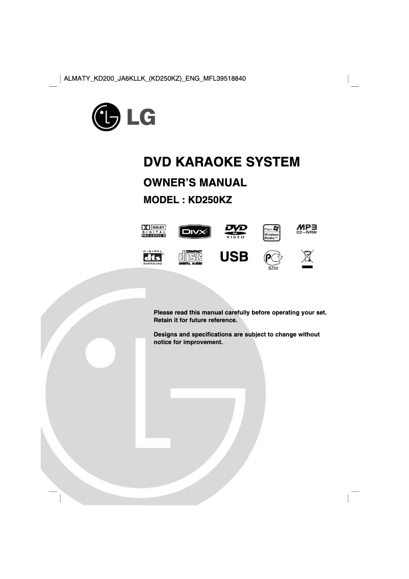 Page 1 de la notice Manuel utilisateur LG KD200