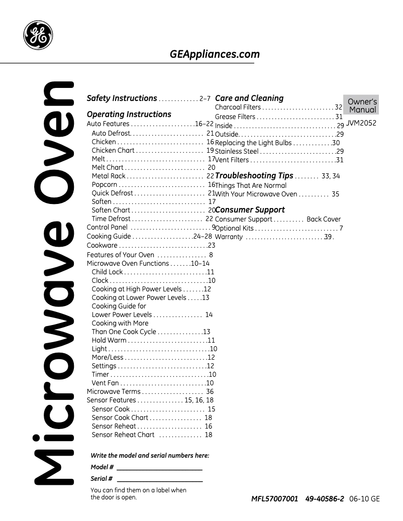 Image de la première page du manuel de l'appareil Spacemaker JVM2052SNSS