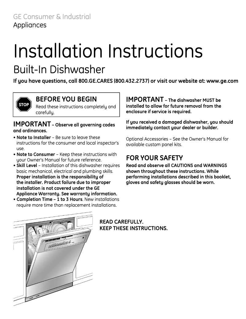 Page 1 de la notice Guide d'installation GE GSD2100NWW
