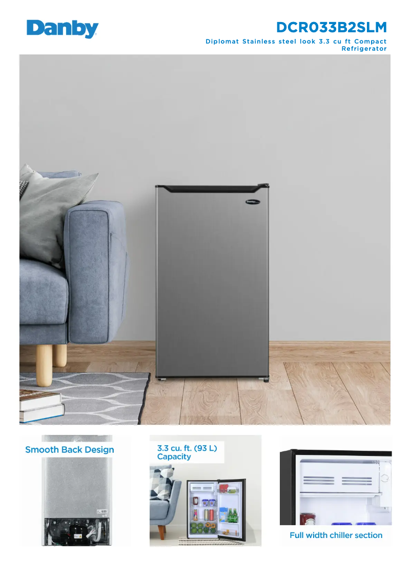 Page 1 de la notice Fiche technique Danby DCR033B2SLM