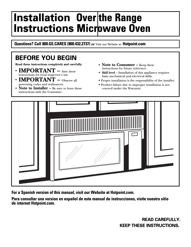 Page 1 de la notice Guide d'installation Hotpoint RVM1435SK