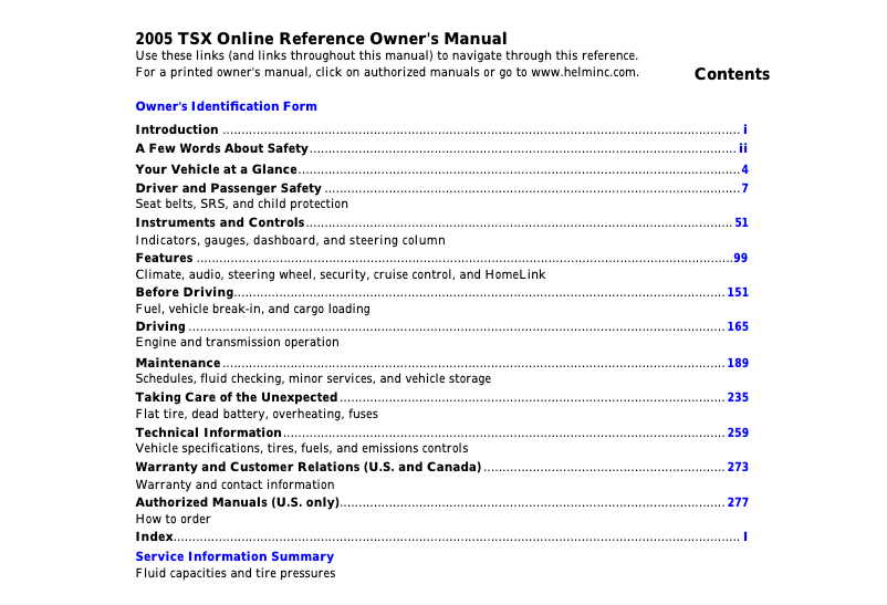 Page 1 de la notice Manuel utilisateur Acura TSX (2005)