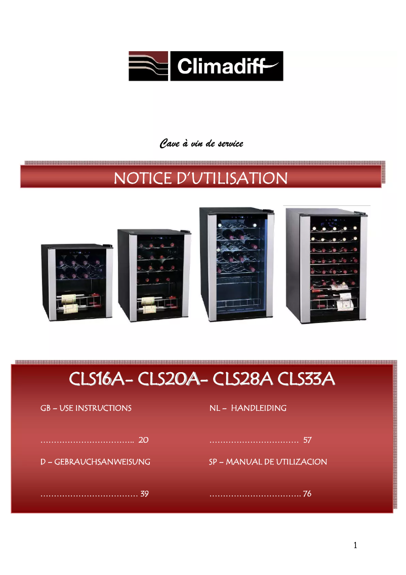 Page 1 de la notice Manuel utilisateur Climadiff CLS28A