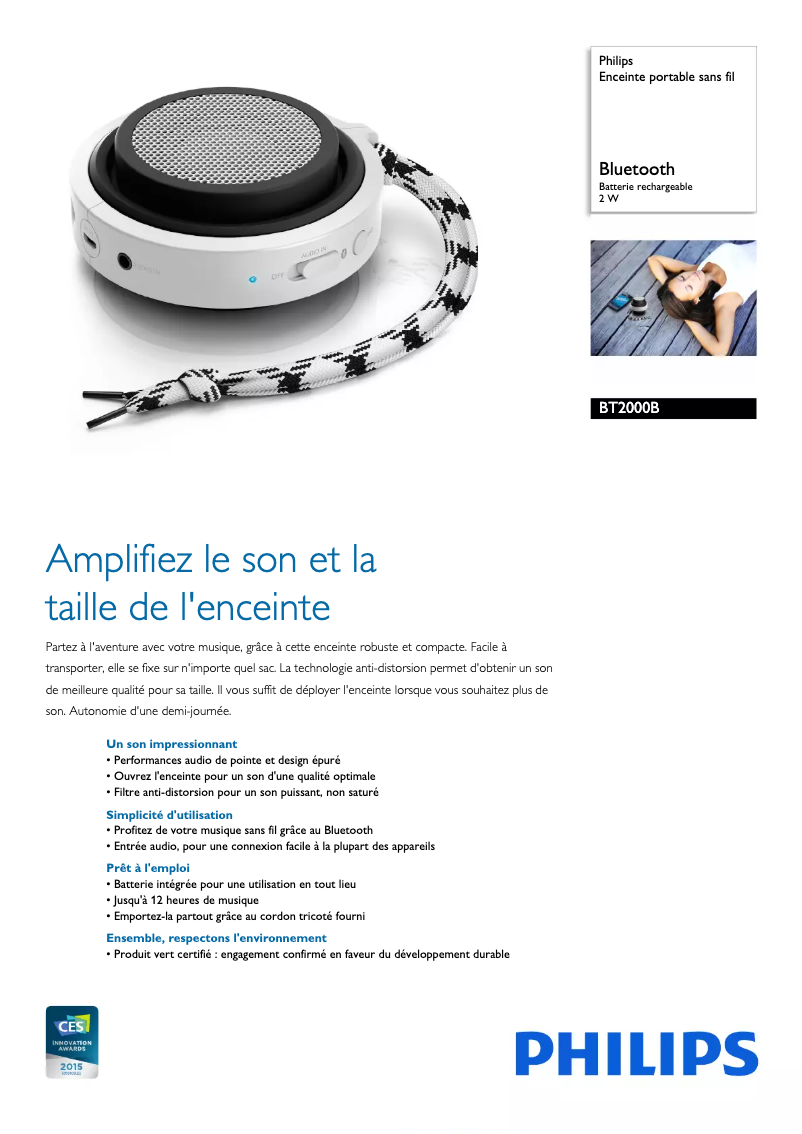 Página 1 del manual Ficha técnica Philips BT2000B