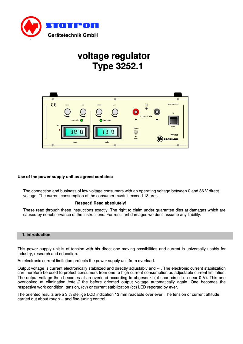 Page 1 de la notice Manuel utilisateur Statron 3252.1