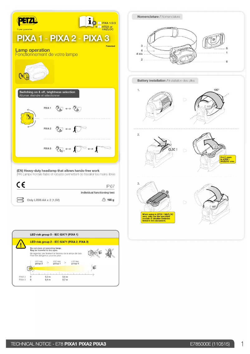 Page n°1 - Manuel utilisateur Petzl Pixa