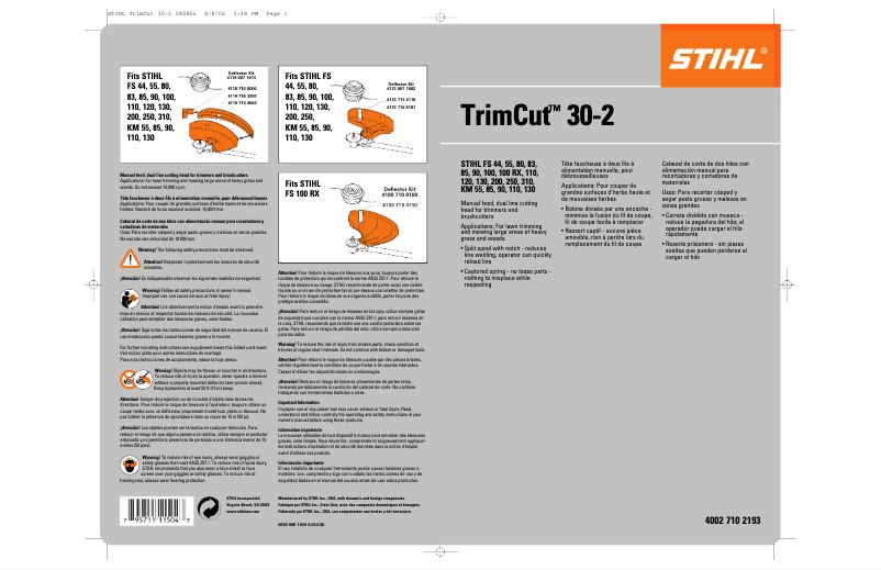 Page 1 de la notice Manuel utilisateur Stihl TrimCut 30-2
