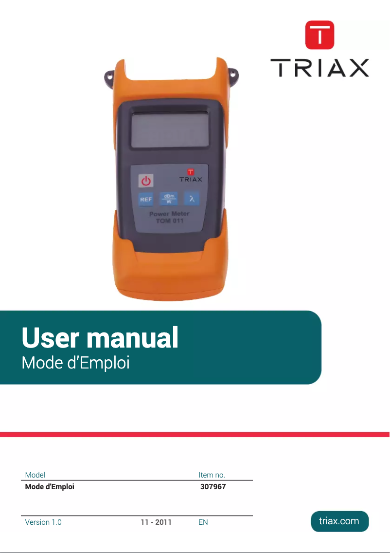 Page 1 de la notice Manuel utilisateur Triax TOM 011