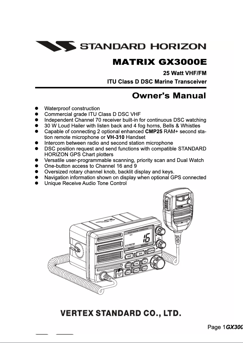 Página 1 del manual Manual de usuario Standard Horizon Matrix GX3000E