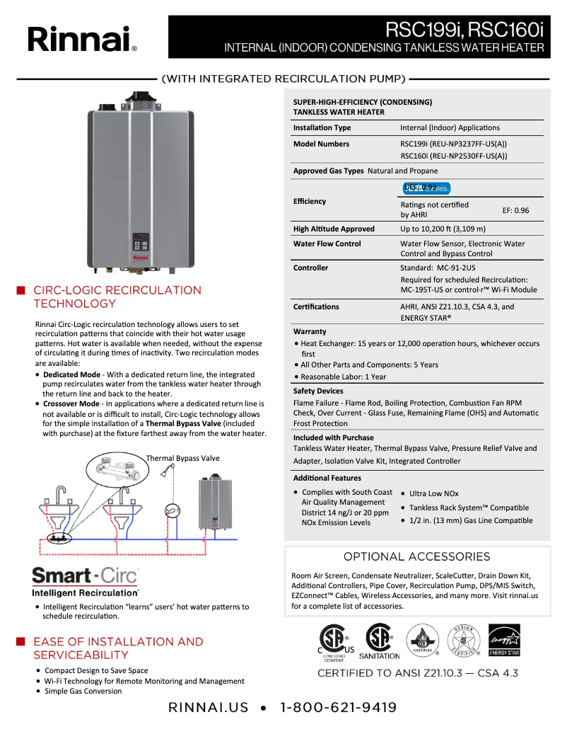Page n°1 - Fiche technique Rinnai RSC160iP