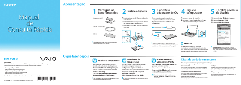 Image de la première page du manuel de l'appareil Vaio VGN-SR450A