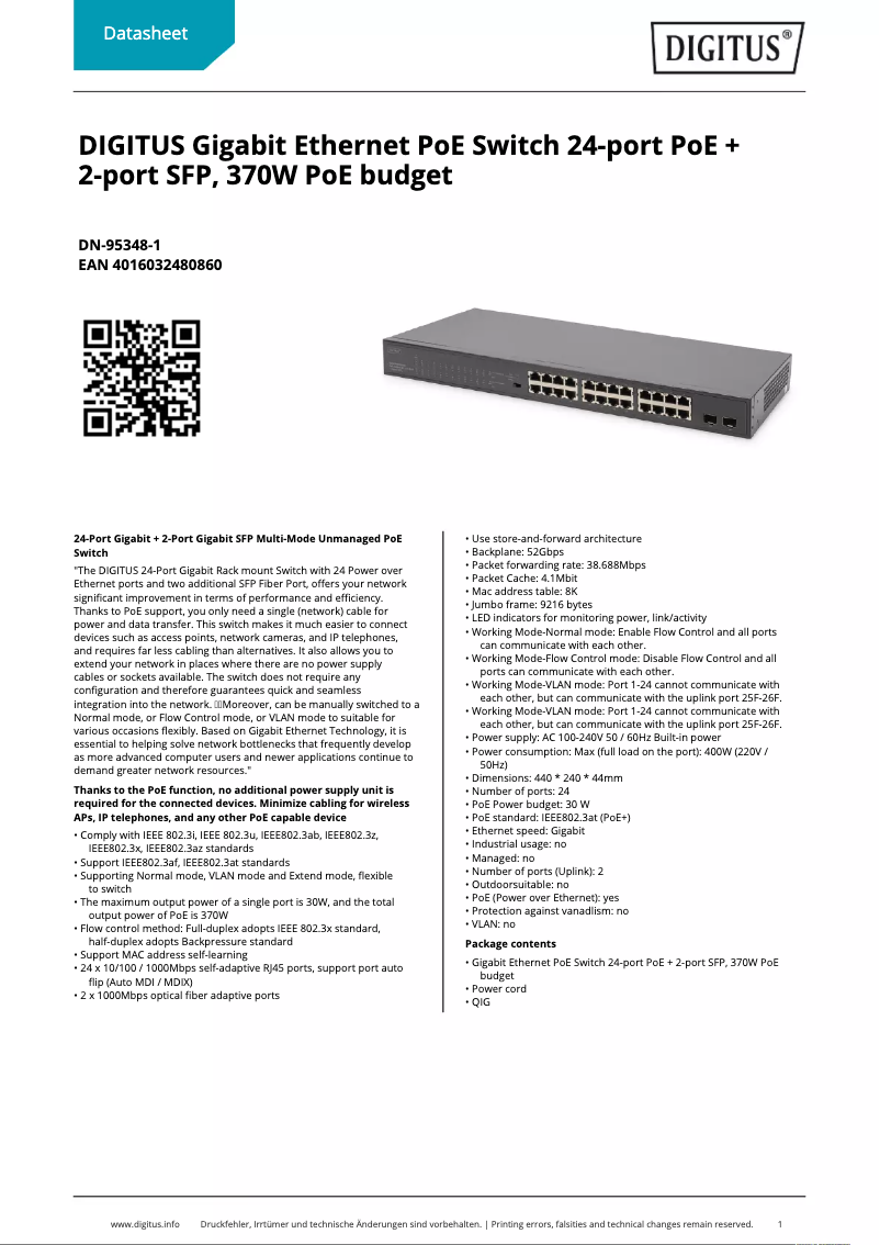 Page n°1 - Fiche technique Digitus DN-95348-1