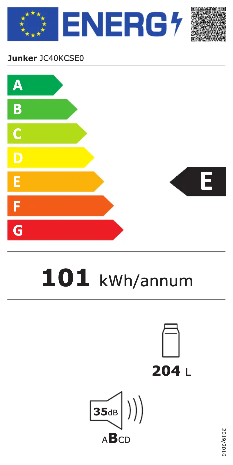 Page 1 de la notice Label énergétique Junker JC40KCSE0