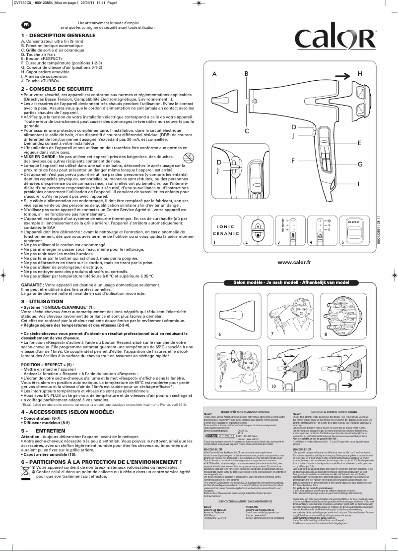 Page 1 de la notice Manuel utilisateur Calor Ac Respect CV7650C0