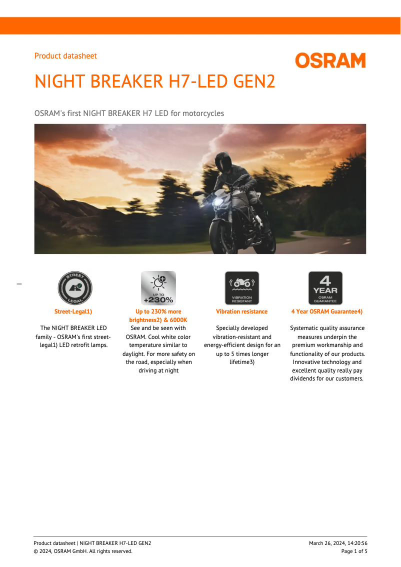 Page 1 de la notice Fiche technique Osram NIGHT BREAKER H7-LED GEN2