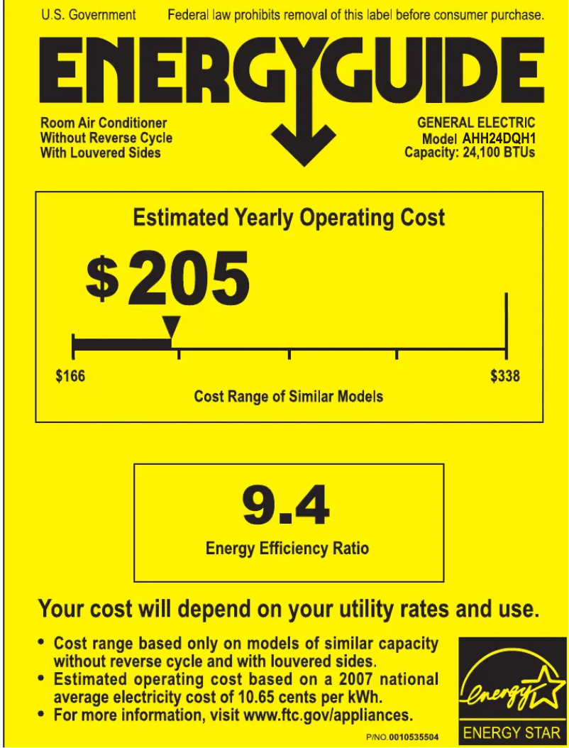 Page 1 of the manual Energy Label GE AHH24DQ