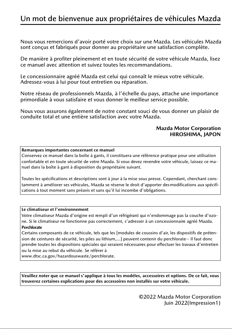 Page 1 de la notice Manuel utilisateur Mazda 3 (2023)