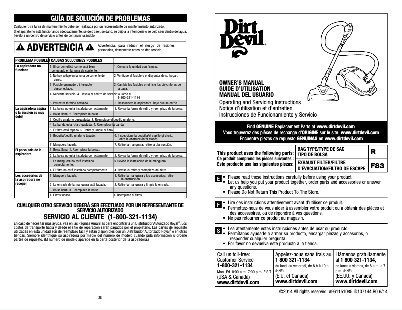 Page 1 de la notice Manuel utilisateur Dirt Devil Jag 3 Multi