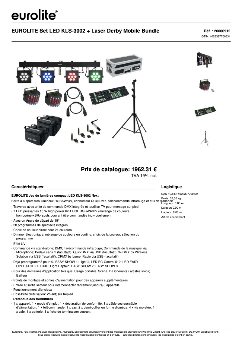 Page 1 de la notice Fiche technique Eurolite LED KLS-3002 Next