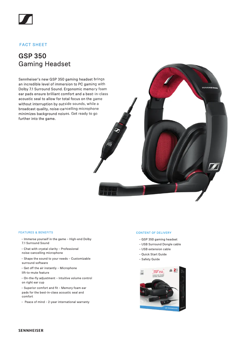 Page 1 de la notice Fiche technique Sennheiser GSP 350