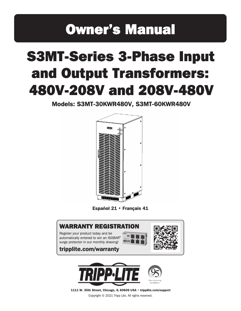 Page 1 de la notice Manuel utilisateur Tripp Lite S3MT-60KWR480V
