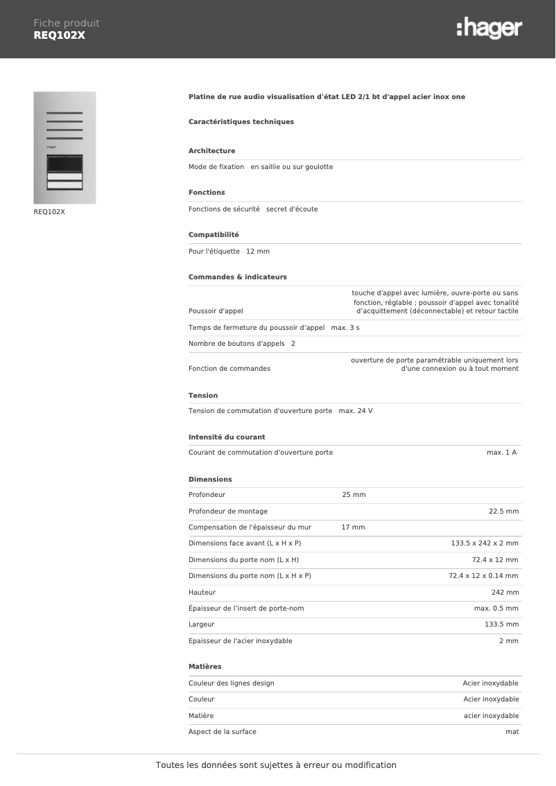 Image de la première page du manuel de l'appareil REQ102X