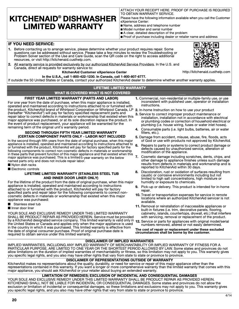 Page 1 de la notice Mode d'emploi KitchenAid KDTM704E