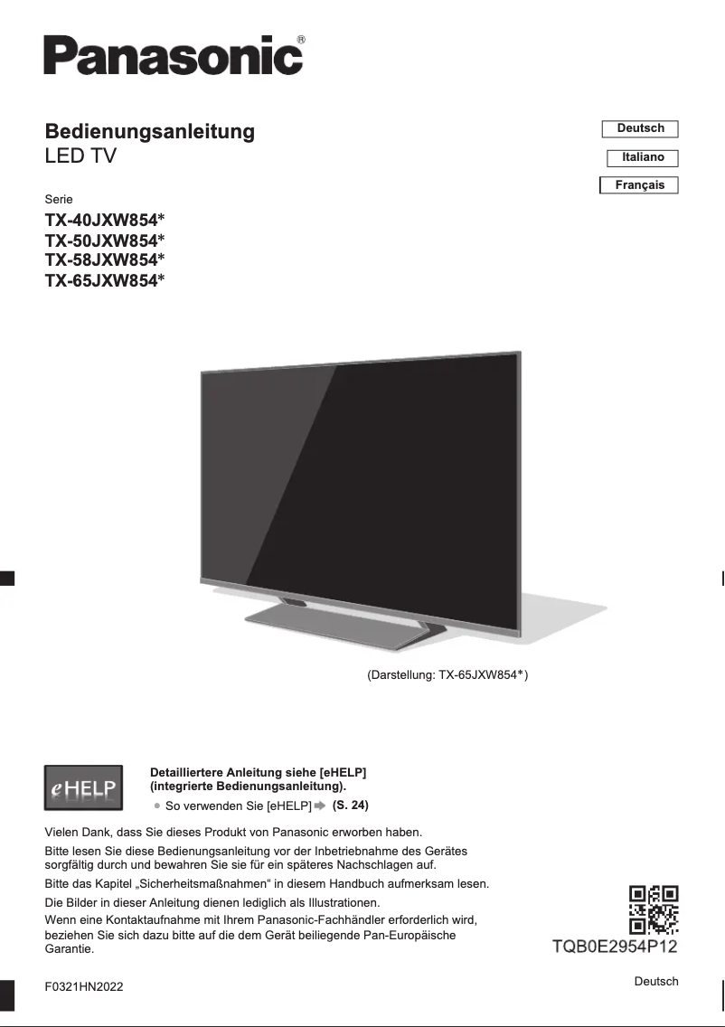 Imagen de la primera página del manual del dispositivo TX-40JXW854
