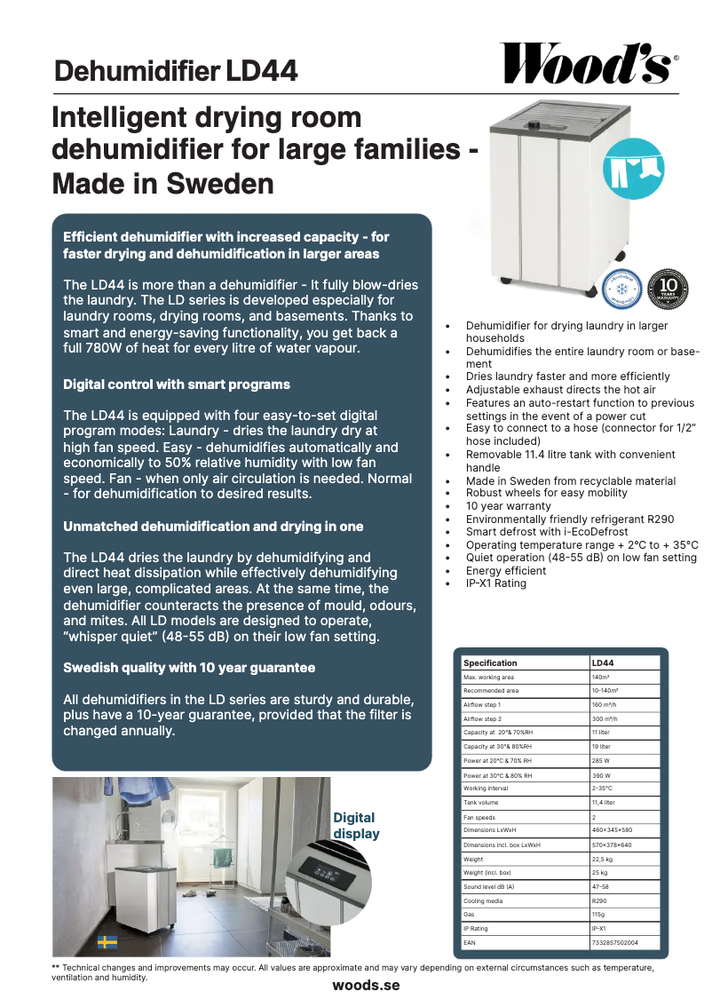 Page 1 de la notice Fiche technique Wood's LD44