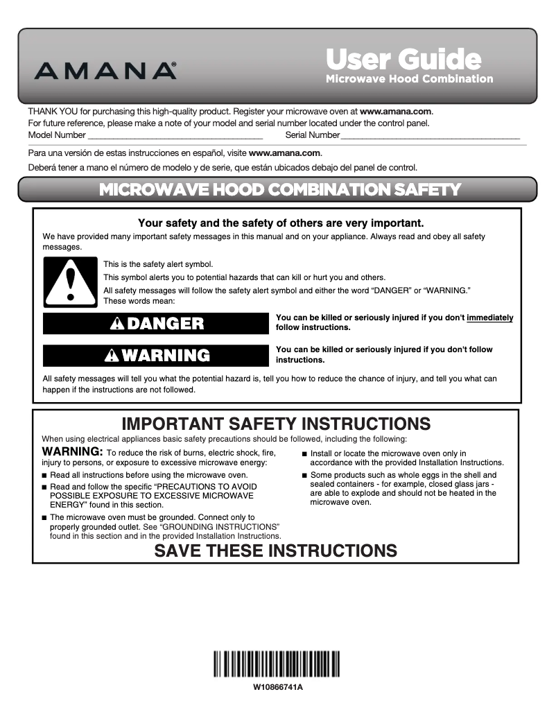 Page n°1 - Manuel utilisateur Amana AMV2307PFB
