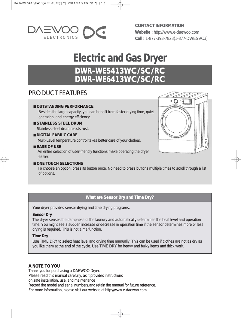 Page 1 de la notice Manuel utilisateur Daewoo DWR-WE6413RC