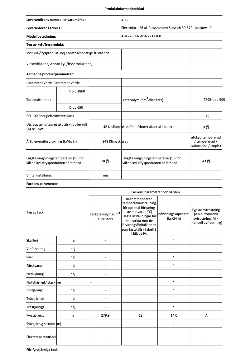 Page n°1 - Fiche technique AEG AGE728E6NW