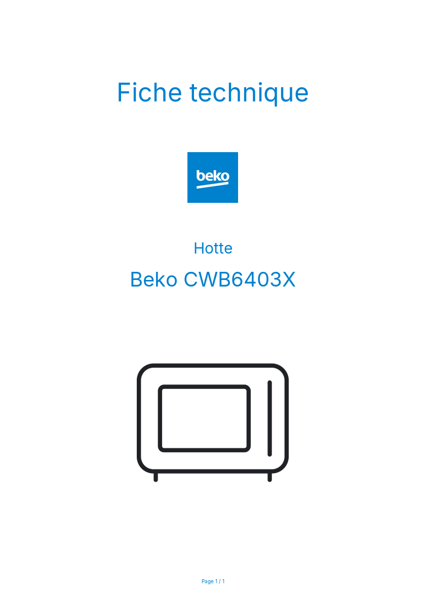 Page n°1 - Fiche technique Beko CWB6403X