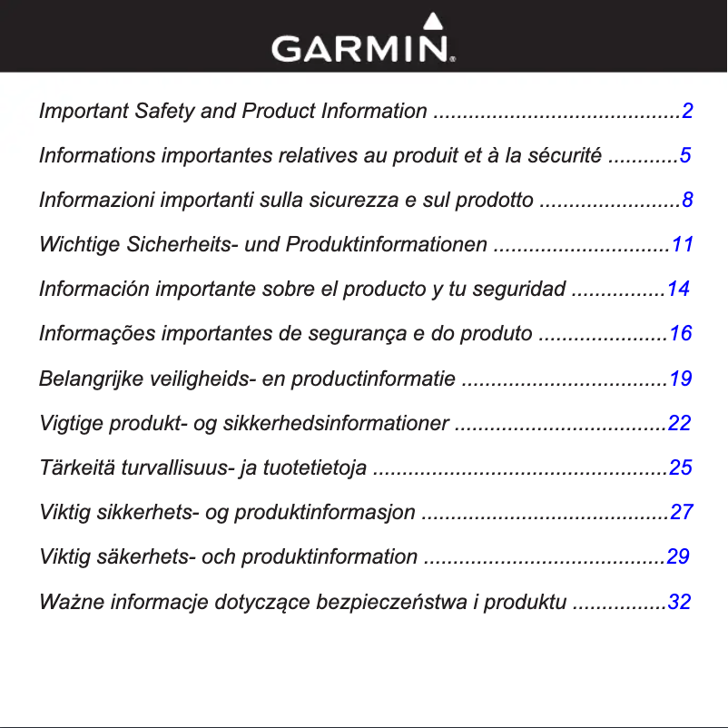 Page n°1 - Instructions de sécurité Garmin Zumo 350