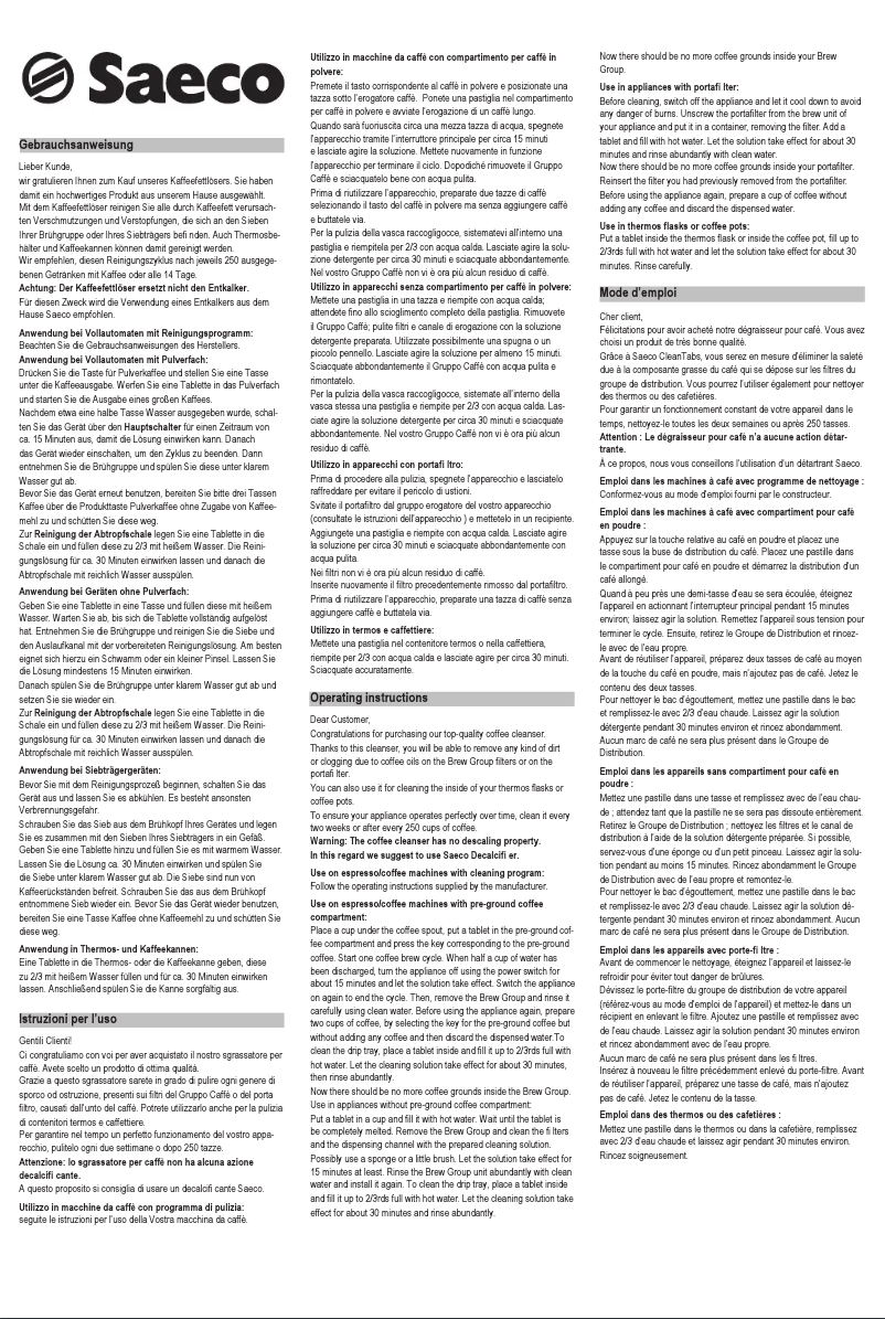 Page 1 de la notice Manuel utilisateur Philips Saeco RI9125