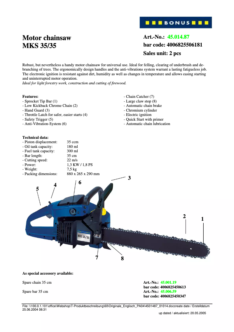 Page n°1 - Manuel utilisateur Bonus MKS 35/35