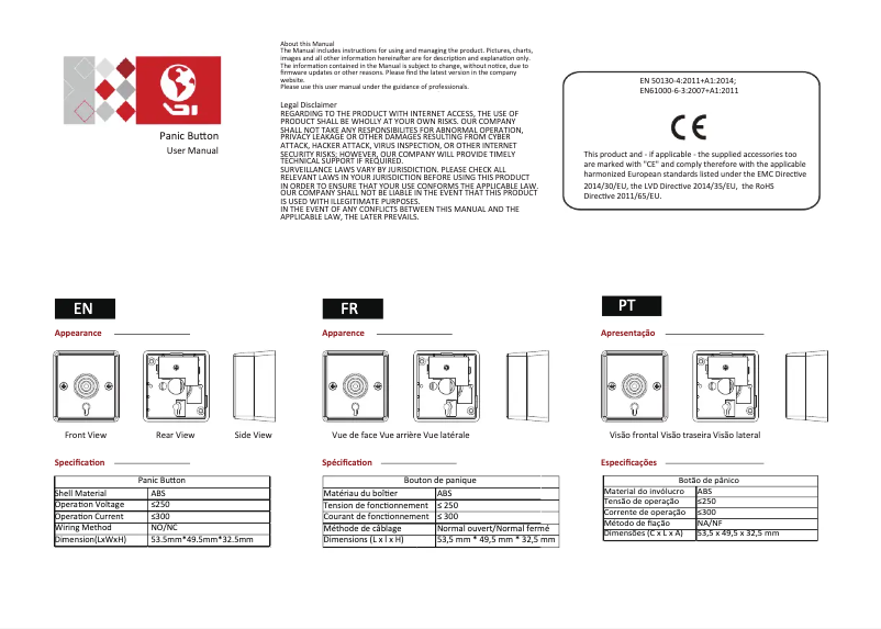 Page 1 de la notice Manuel utilisateur Hikvision DS-PD1-EB