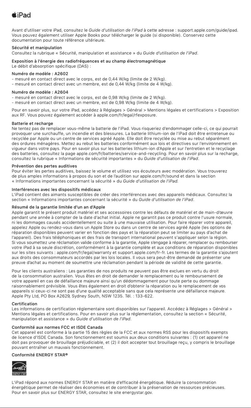 Image de la première page du manuel de l'appareil iPad (2021)