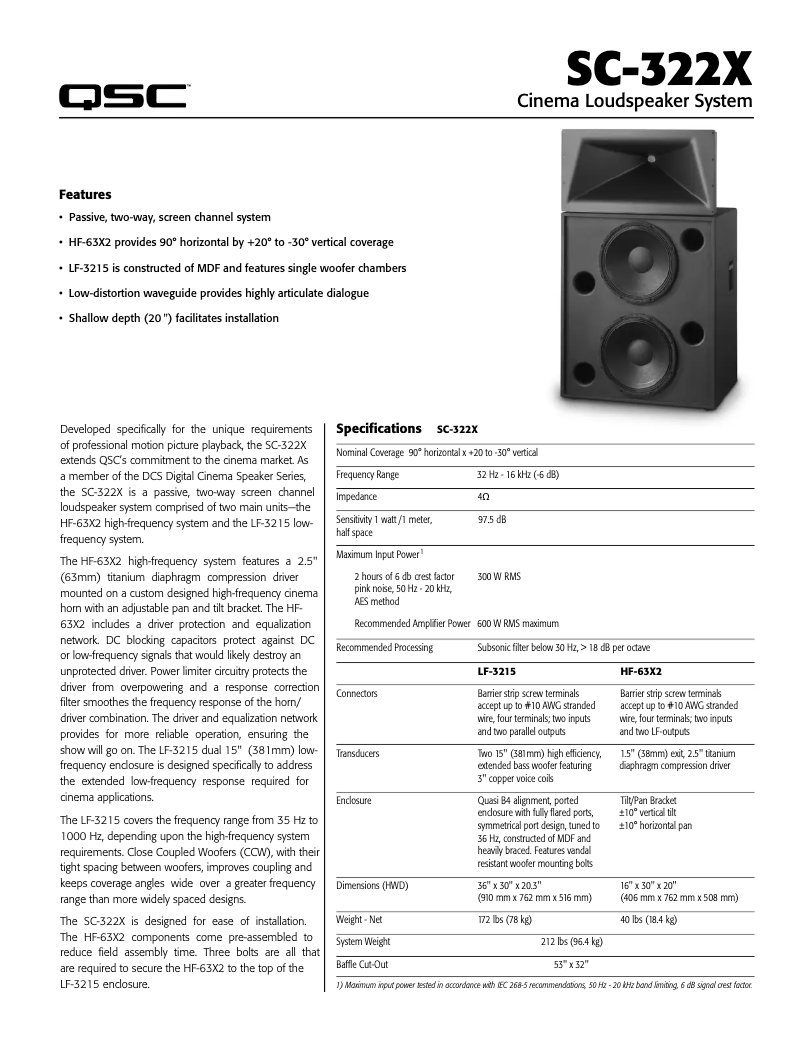 Page 1 de la notice Manuel utilisateur QSC SC-322X