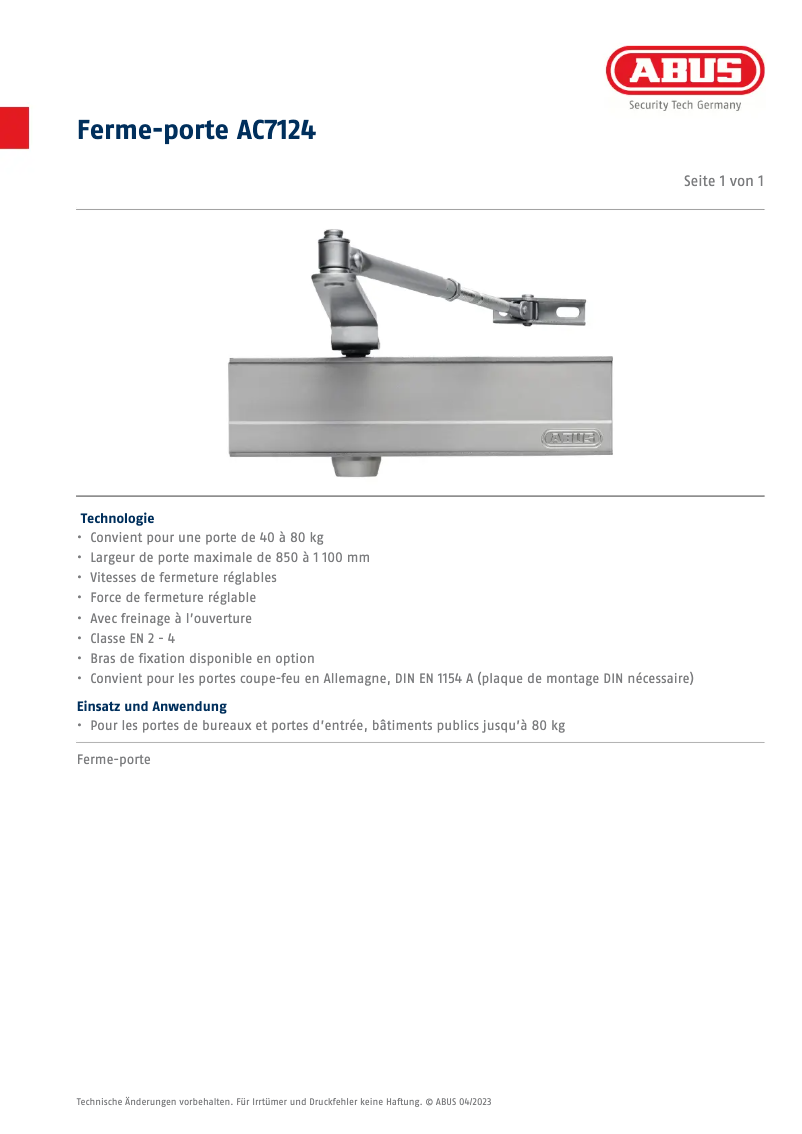 Page n°1 - Fiche technique Abus 8603