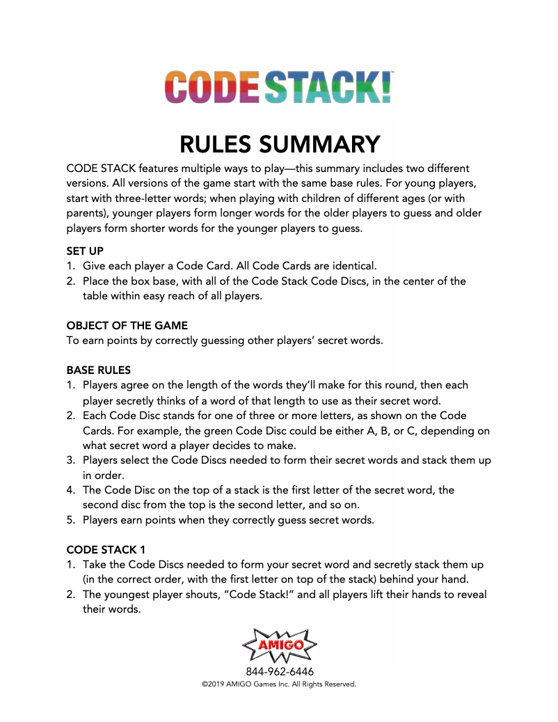 Page 1 de la notice Manuel utilisateur Amigo Code Stack!